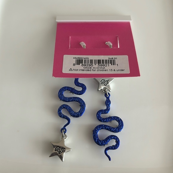 Betsey Johnson Star Bright Snake Drop Earring metallic blue with rhinestones - Picture 2 of 2